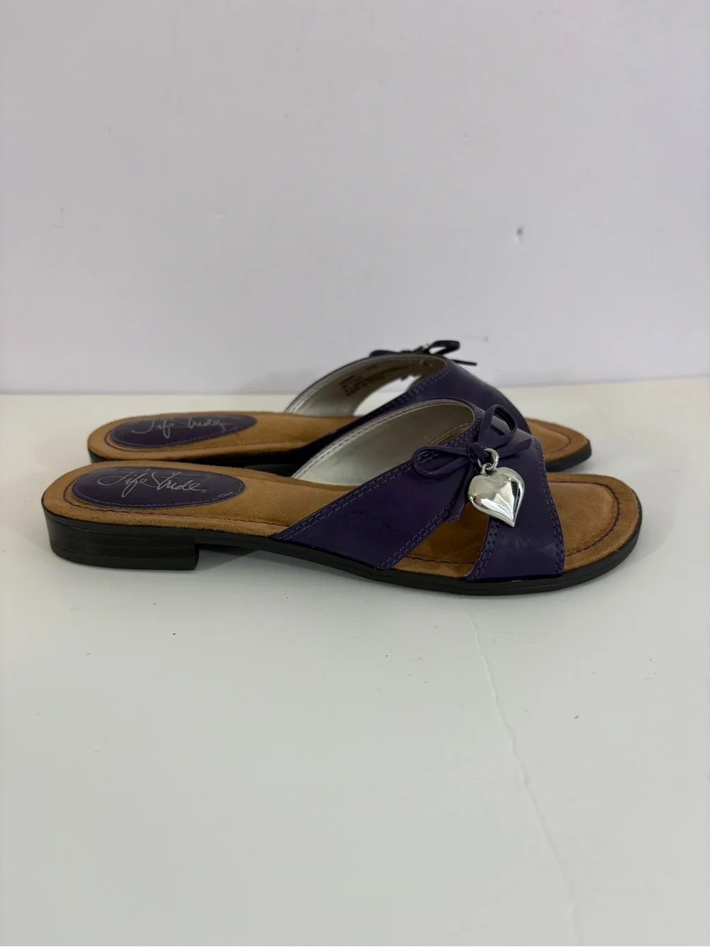 Life Stride Tammy Exotic Purple Flat Slide Sandals Open Toe 6 Wide - Picture 3 of 5